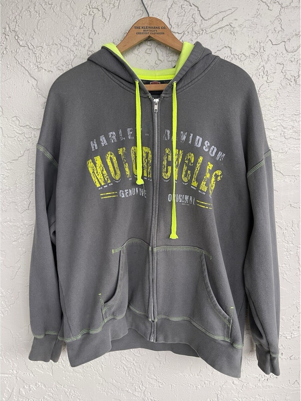 Harley Davidson Gray Full Zip Hoodie Mens L Long Sleeve Customized